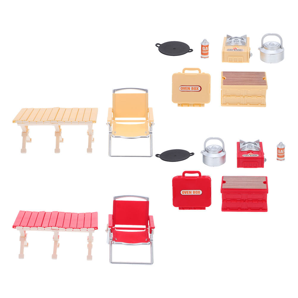 Kids Outdoor Table And Chair Set - 2 Sets Miniatur-Klappstühle, Picknicktisch, Gasherd, Puppenhaus-Camping-Set