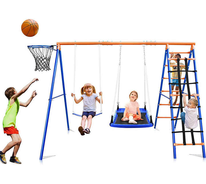 Kids Outdoor Swing Set With Slide - 3-in-1 Kinder-Schaukel-Rutsche-Kletter-Set, Hängesessel Inklusive, Indoor-Outdoor-Spielplatzausrüstung für