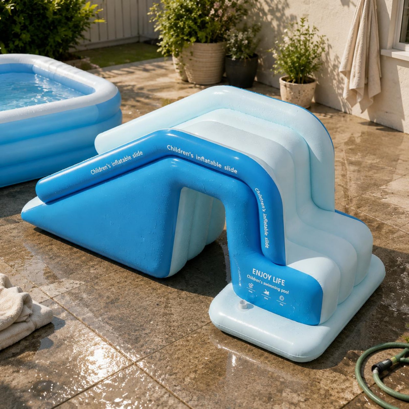 Kids Outdoor Water Park - Aufblasbare Poolrutsche Faltbarer Aufblasbarer Wasserpark Kinder-Spritzbecken