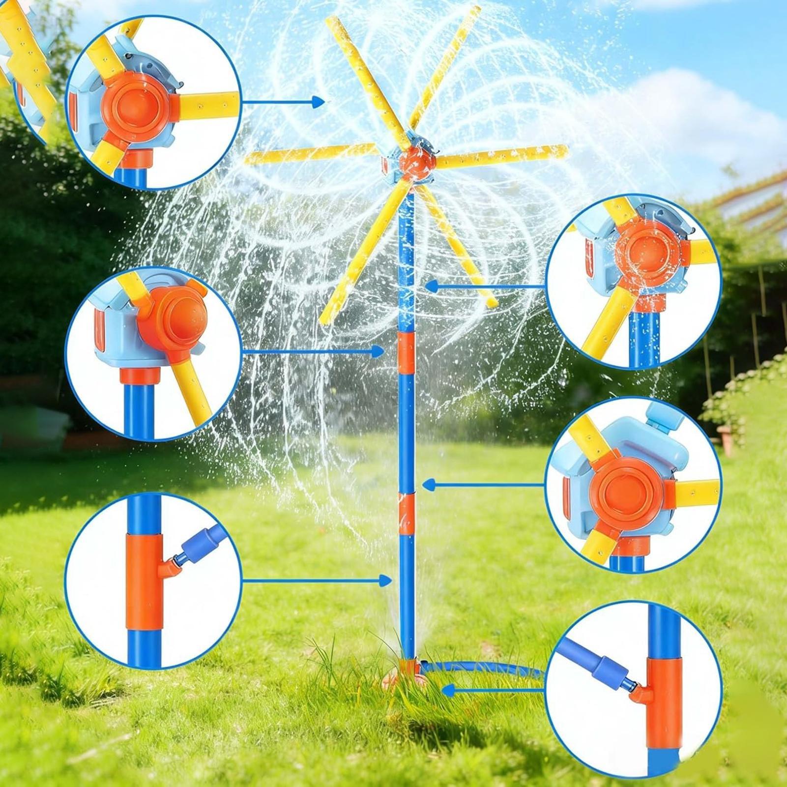 Kids Outdoor Water Park - Kinder-Sprinkler-Windmühle, lustiger Sprinkler mit 54 Düsen,
