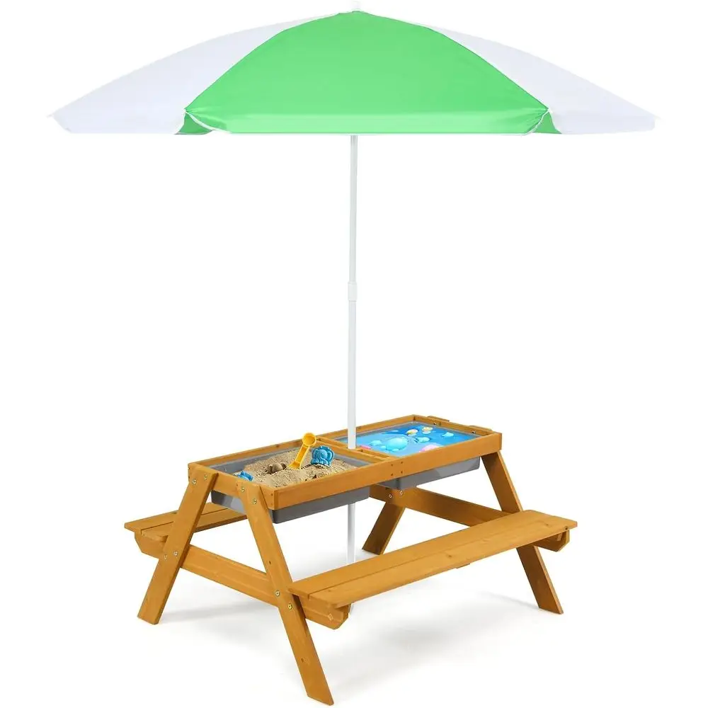 Kids Outdoor Umbrella - 3-in-1 Höhenverstellbarer Regenschirm-Kinder-Picknicktisch mit Wasser- und