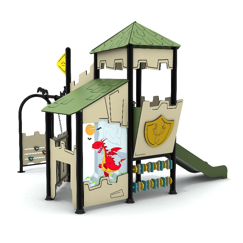 Kids Outdoor Climbing Structure - Holz-Outdoor-Spielplatzset mit Stahl-Spielhaus für Kinder, kommerzielle