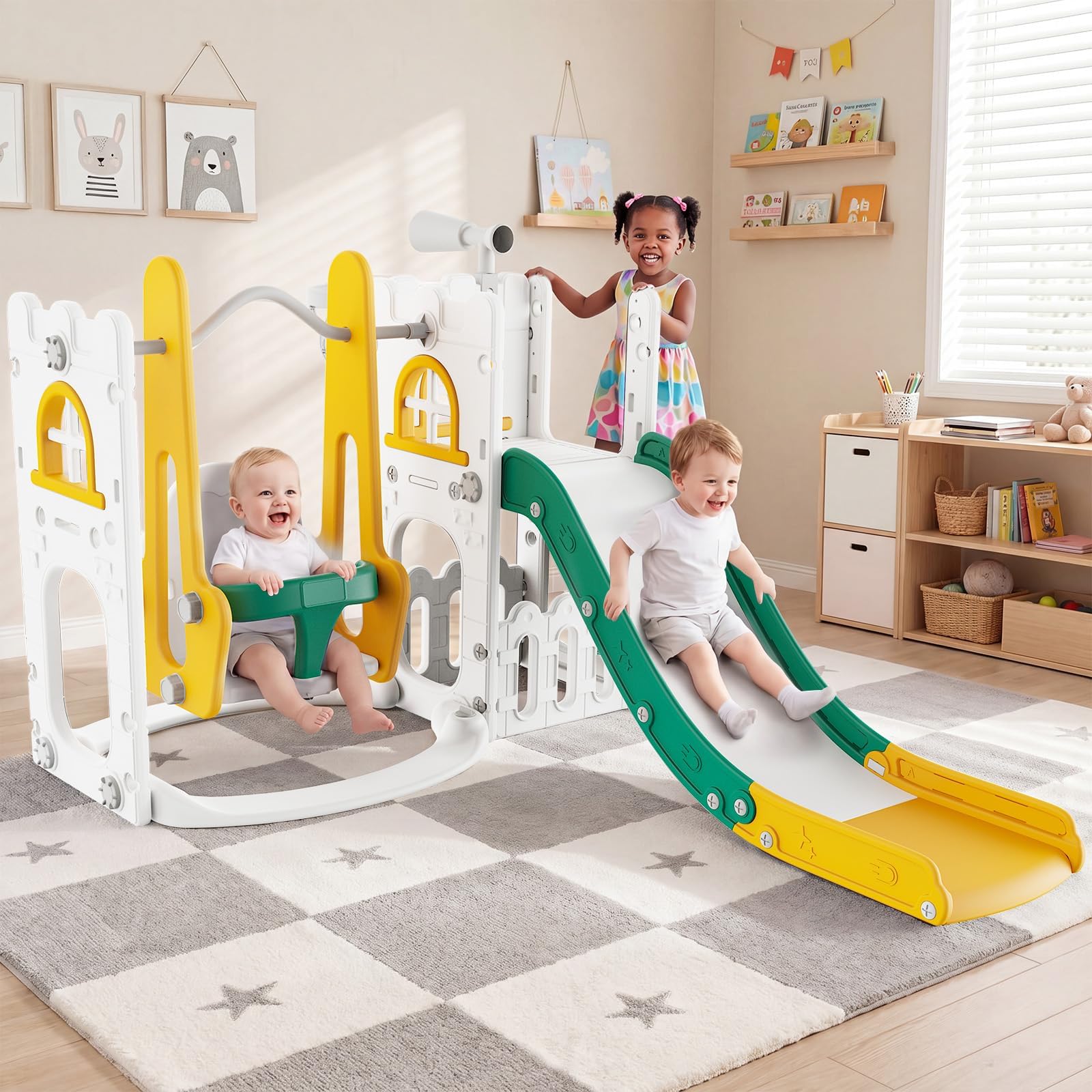 Kids Outdoor Climber - 7-in-1 Kleinkind-Rutsche und Schaukelset für drinnen