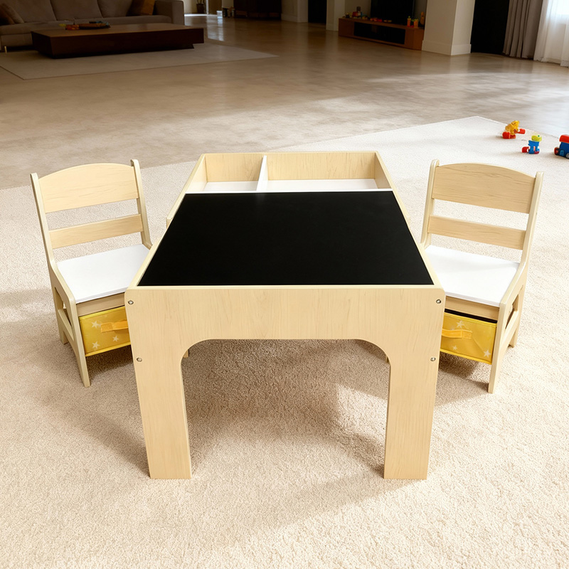 Kids Outdoor Table And Chair Set - Modernes Holz-Kinder-Tisch-und-Stuhl-Set mit Schubladen, Stauraum und