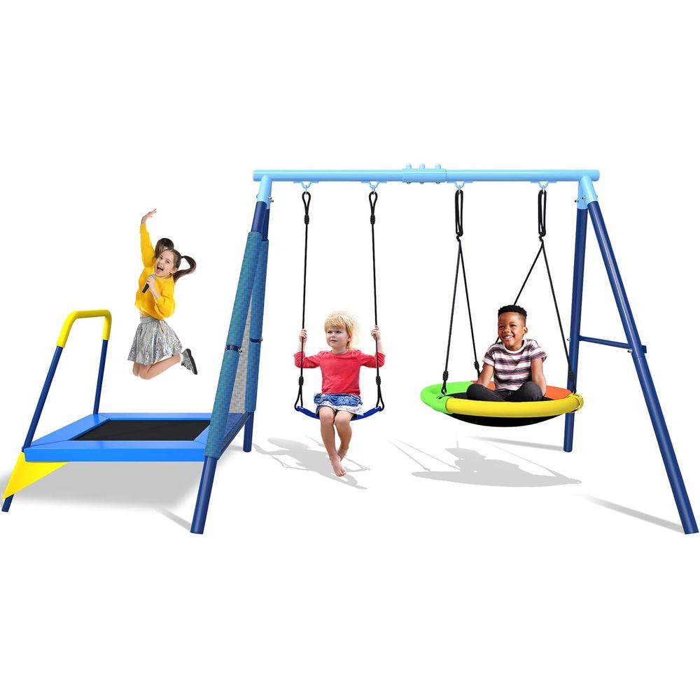 Kids Outdoor Zone - 3-in-1-Kinderschaukel mit Tpoline oder Ackyard: Outdoor-Unterhaltungsbereich