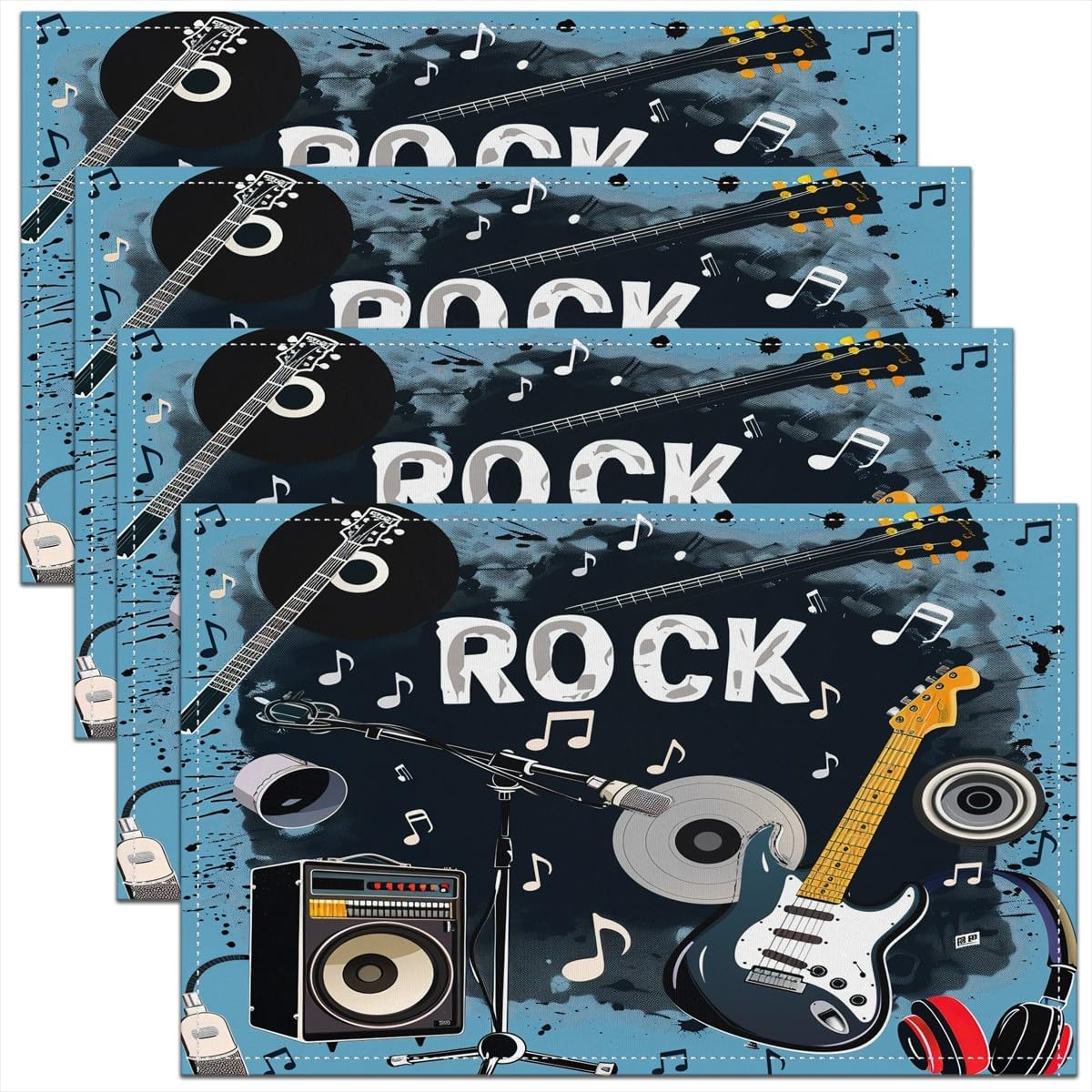 Kids Outdoor Music - Rockmusik-Tischsets, 4er-Set, 45,7 x 30,5 cm,