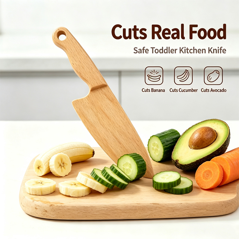 Kids Outdoor Mud Kitchen Accessories - Kindermesser aus Holz zum Kochen, niedlicher
