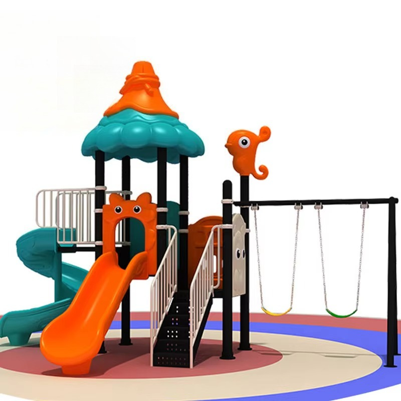 Kids Outdoor Swing Set With Slide - Großes, langlebiges Kunststoff-Kinderschaukelset, Vergnügungspark, Sportrutsche und