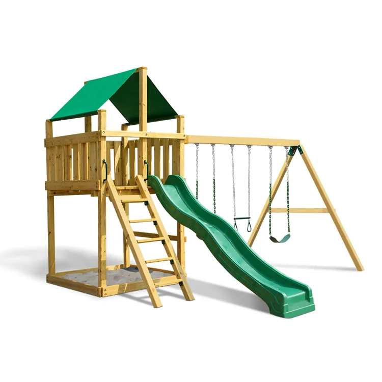 Kids Outdoor Swing Set With Slide - 2026 Outdoor-Holzspielplatz mit Rutsche und Schaukel