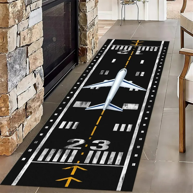 Kids Outdoor Mat Waterproof - VIKAMA Flugplatz-Teppich mit Flugzeugmotiv, rutschfeste schwarze