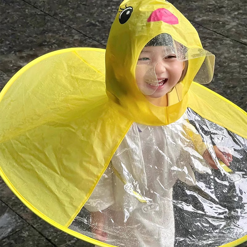 Kids Outdoor Umbrella - Kinder-UFO-Regenmantel mit Enten-Kapuze und Regenschirm-Hut, Freihändiges