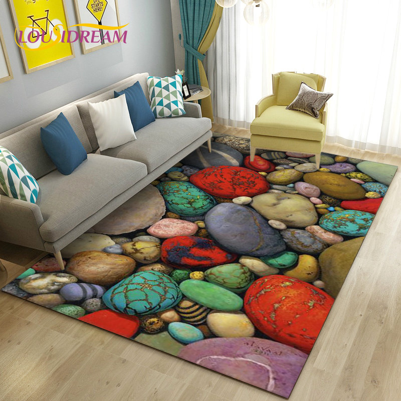 Kids Outdoor Mat Waterproof - 3D bunter Kopfsteinpflaster-Stein-Teppich, Teppich für Wohnzimmer,