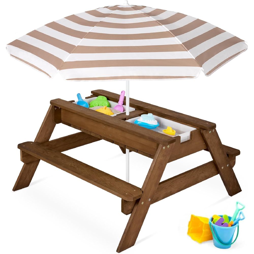 Kids Outdoor Umbrella - Kinder-Picknicktisch mit Sonnenschirm, 3-in-1 Sand- &