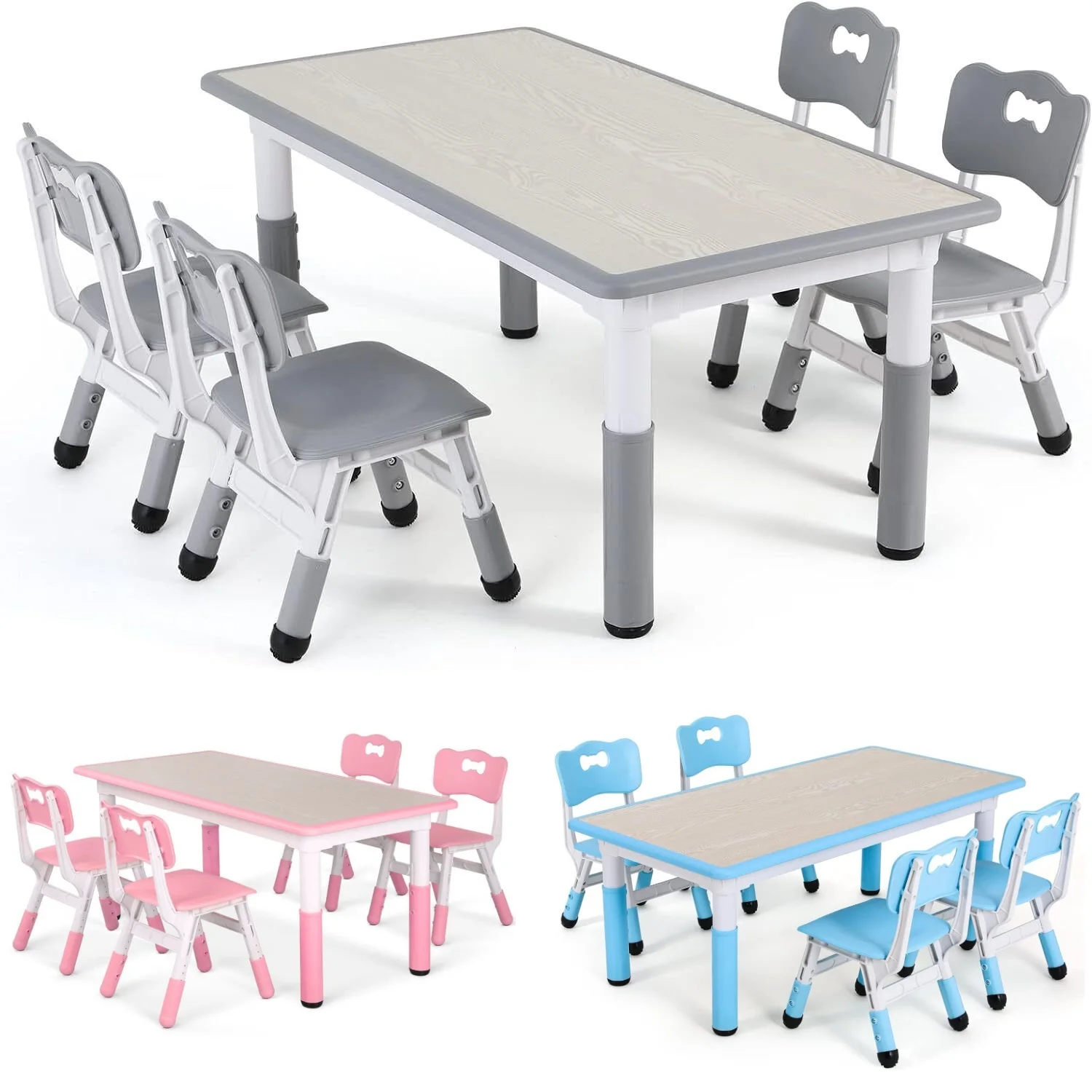 Kids Outdoor Table And Chair Set - Kindertisch und 4-Stühle-Set, höhenverstellbares Tischset für