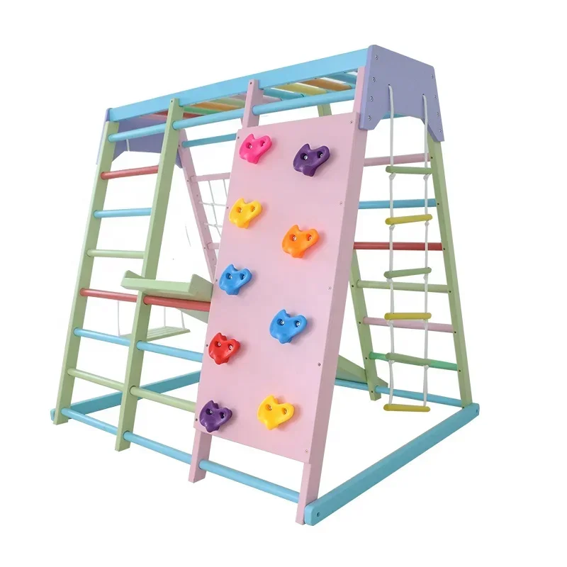 Kids Outdoor Swing Set With Slide - Kinder-Klettergerüst aus Holz für drinnen mit