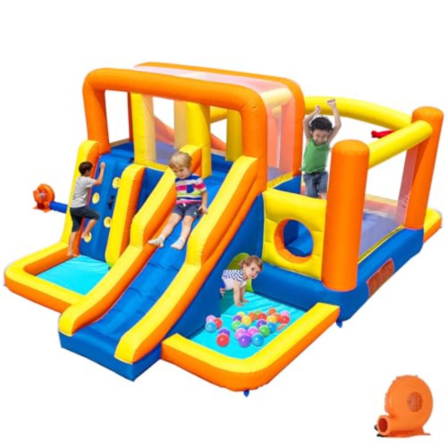 Kids Outdoor Zone - Outdoor-Hüpfburg-Wasserrutsche-Kombination für große Kinder: strapazierfähiges PVC,