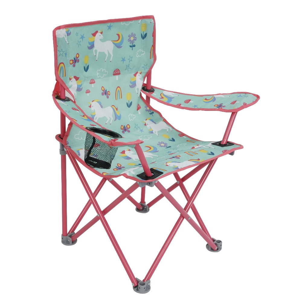 Kids Outdoor Table And Chair Set - Kinder-Klappcampingstuhl mit Sicherheitsverriegelung Einhorn-Design Tragbarer Outdoor-Sitz