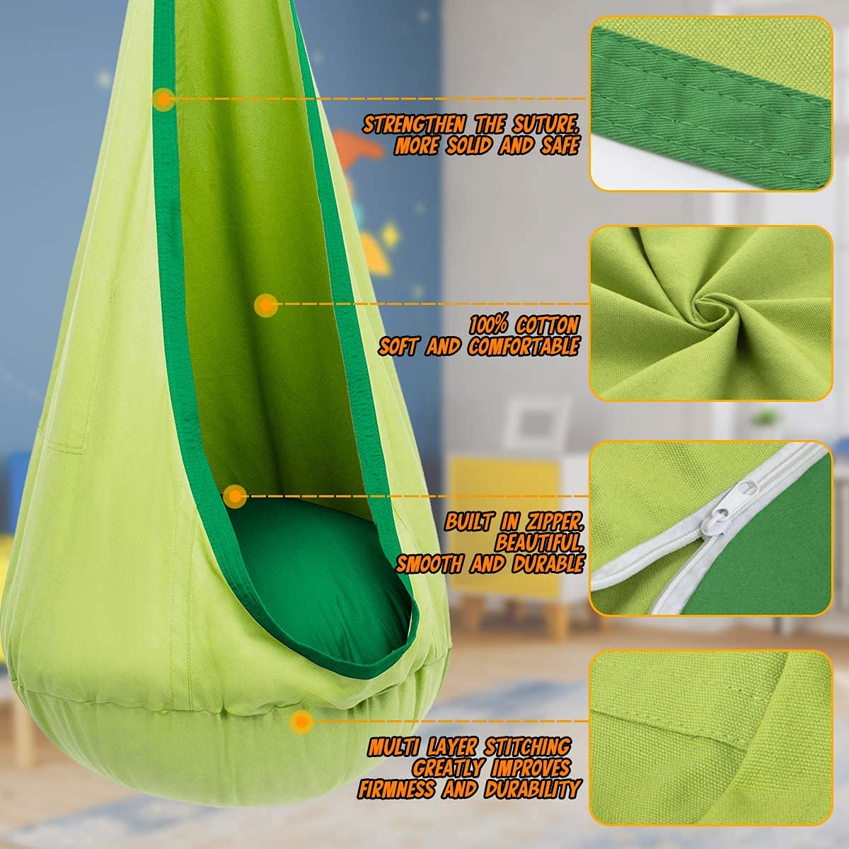 1 Stück Kinder Pod Schaukelsit – Kids Yellow Outdoor Chair Bewertung und Preis