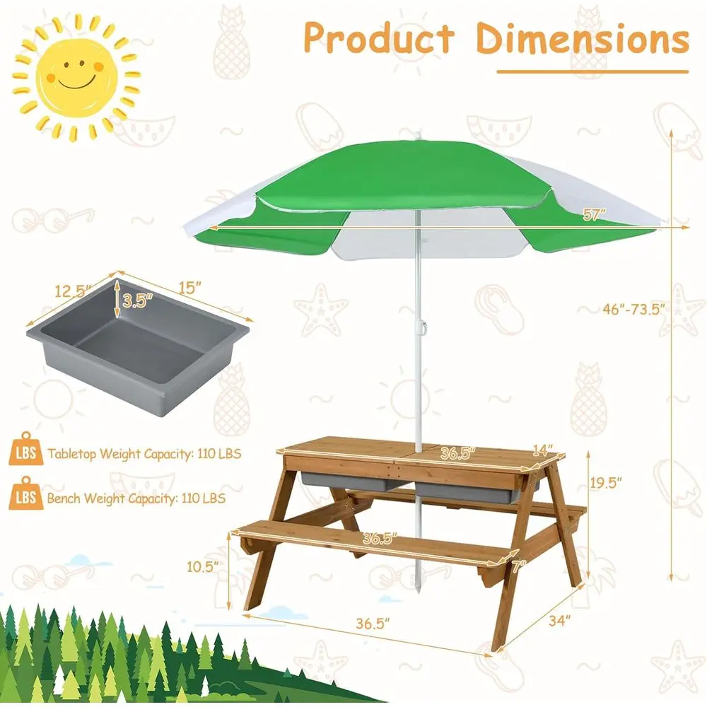 4-in-1 Holz-Sand- und Wasserti – Kids Outdoor Umbrella Bewertung und Preis