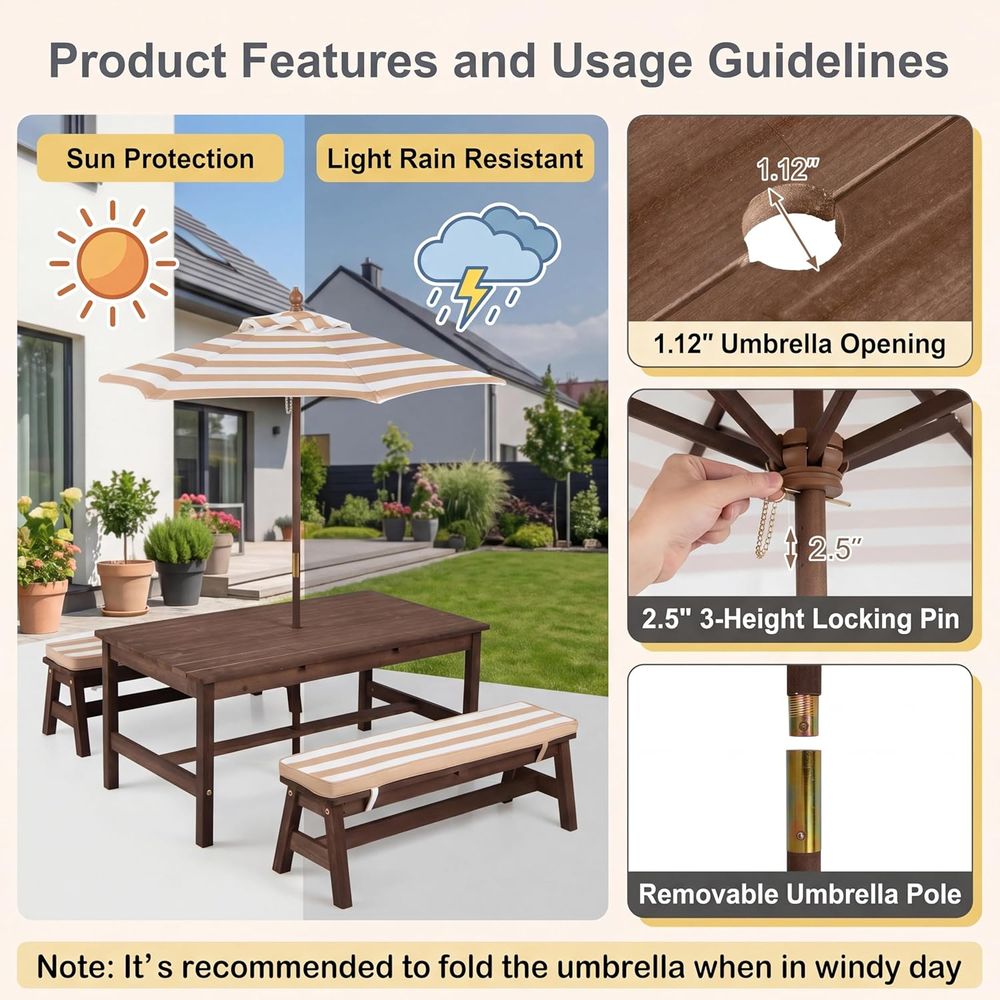 Kinder-Picknicktisch, große 42 – Kids Outdoor Umbrella Bewertung und Preis