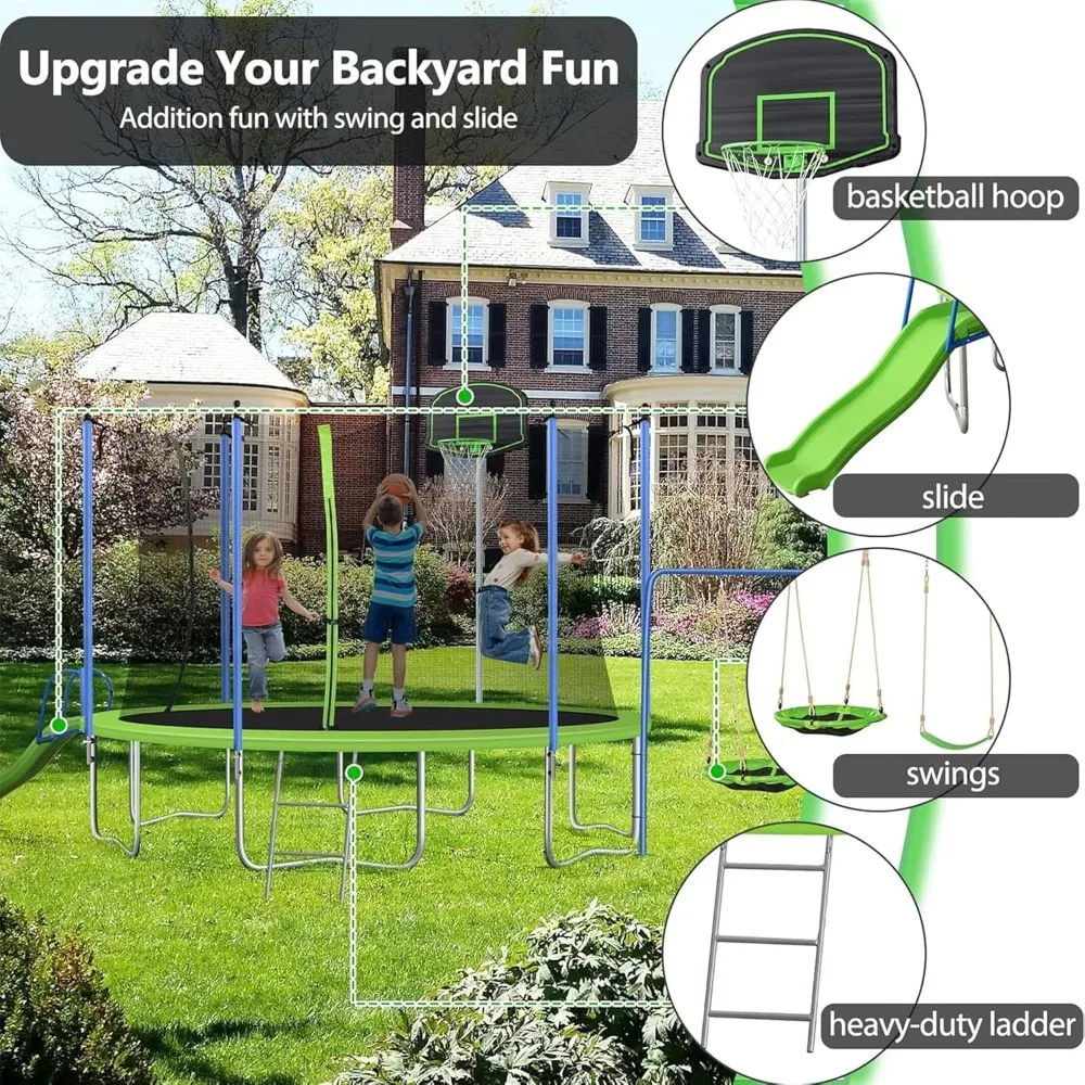 US-Versand 12-14FT Trampolin-S – Kids Outdoor Swing Set With Slide Bewertung und Preis
